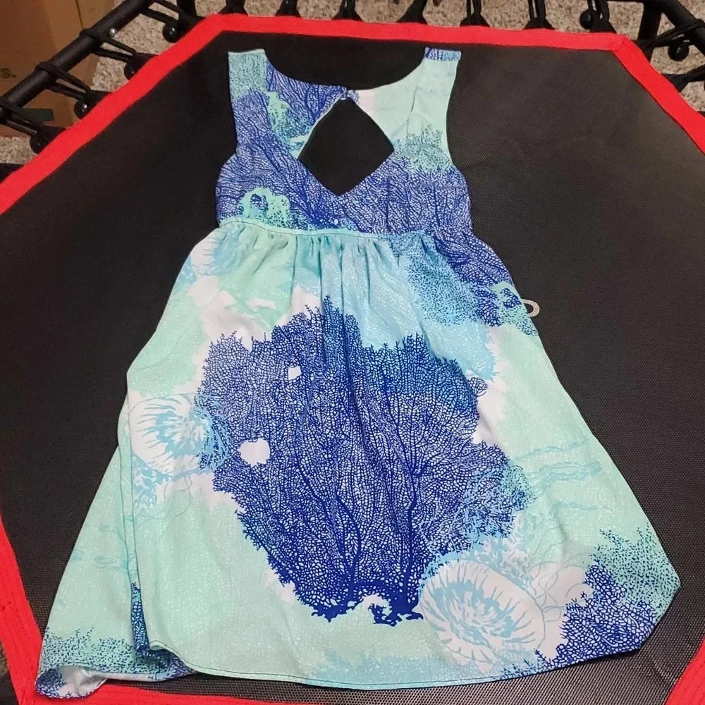 Roxy High Low peephole back coral reef summer dress xs box #2